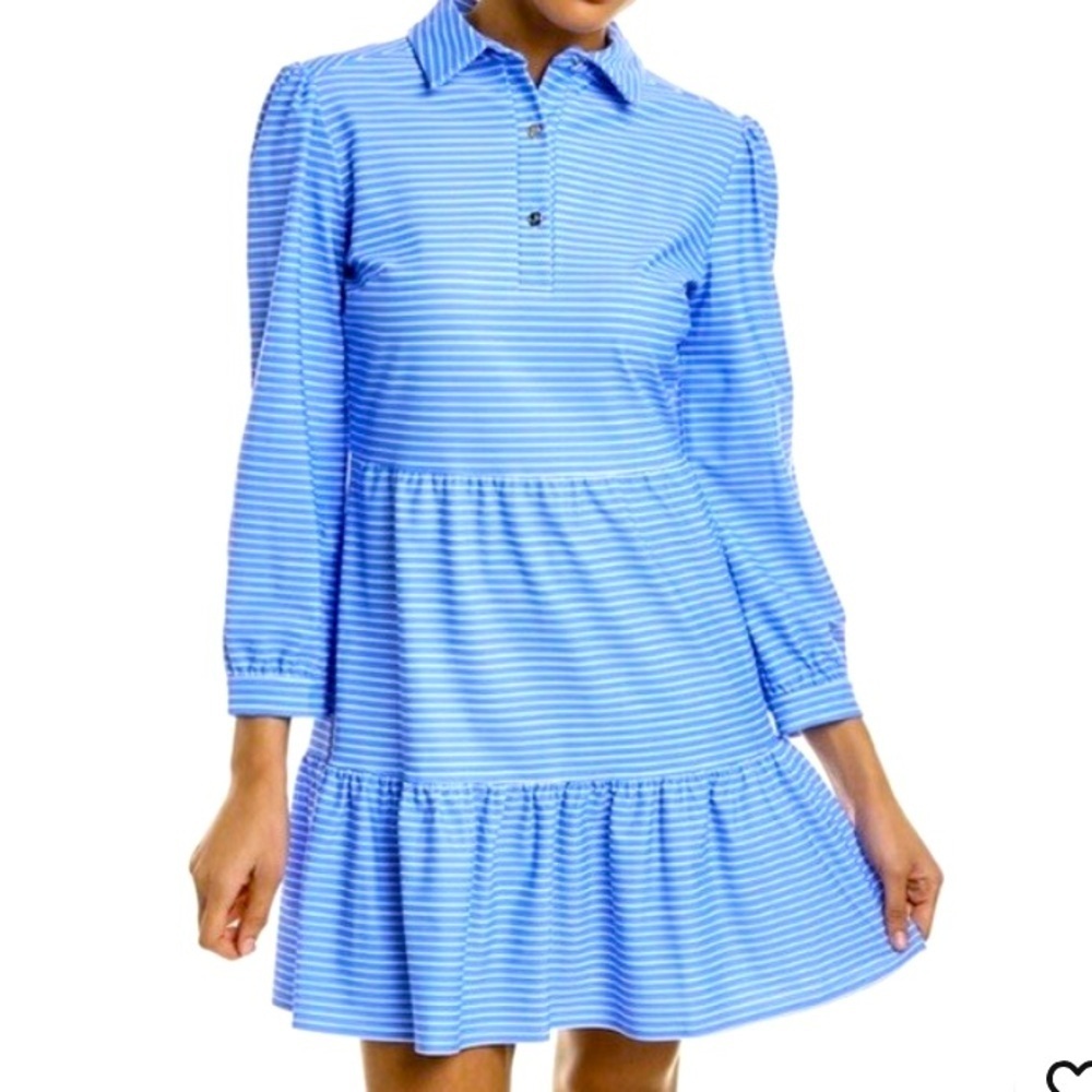 JUDE CONNALLY Thin Stripe Henley dress blue casual preppy $218 classic summer